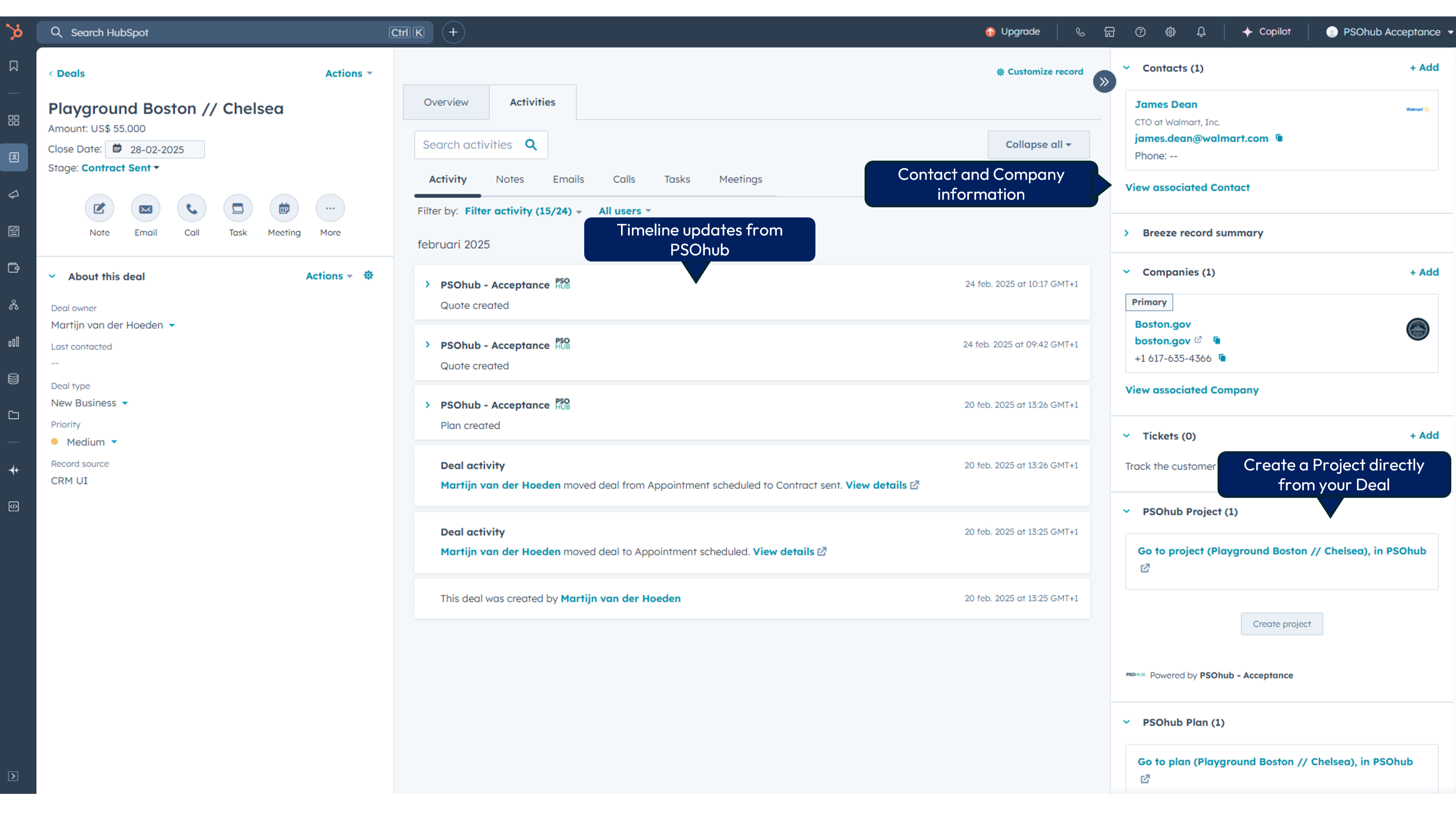 Create a project or quote directly from a HubSpot deal